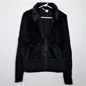 Tiara black faux fur sweater zip up jacket XL